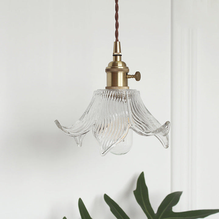 Skanto | Moderne Kreativ Floral Messing-Glass 1-Lyskilde Pendellampe for Stuen