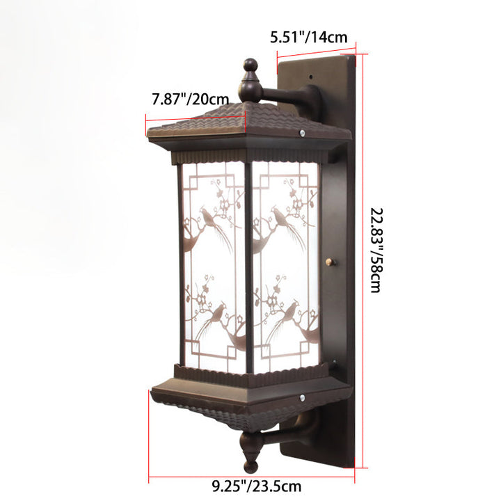 Tradisjonell kinesisk rektangulær aluminiums glass solcelle LED vegglampe for hage | Skanto