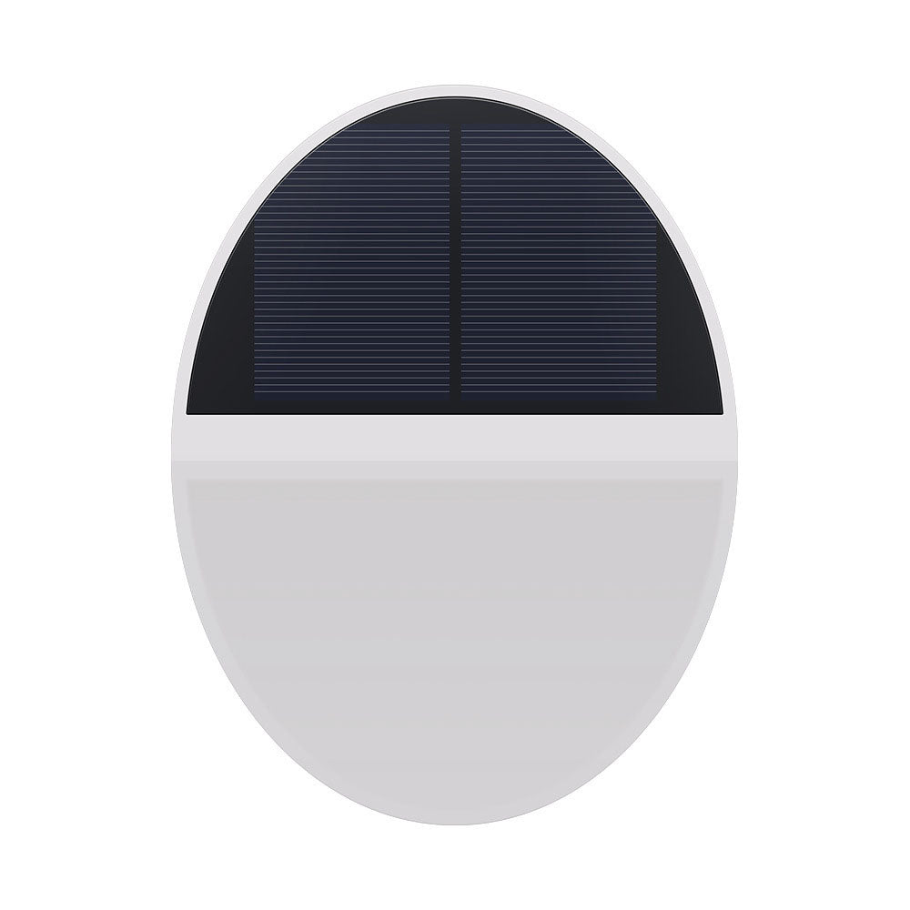 Soldrevet, vanntett, rund, flat LED-vegglampe med radarsensor for utendørs bruk