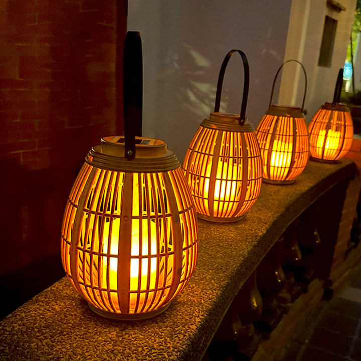 Moderne Art Deco Solrund Lantern Rattan LED Utendørs Landskapslys For Hage | Skanto