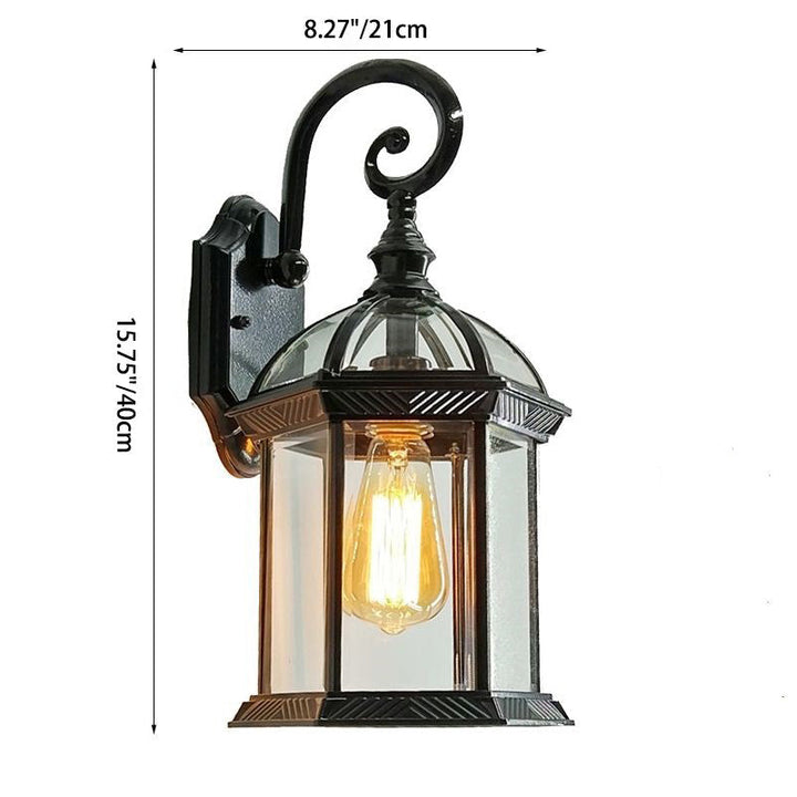 Tradisjonell europeisk vanntett aluminiums glass heksagonal prisme 1-lampe vegglampe for hagen | Skanto