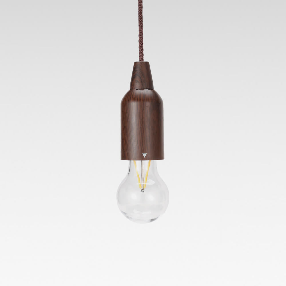 Retro bærbar, vanntett, rund trekjeglelampe med batteri og USB-tilkobling, 1 lyspære, ideell for camping og utendørsaktiviteter