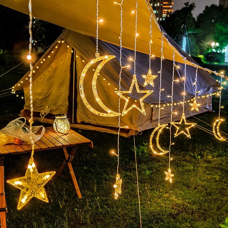 Skanto | LED Solenergi Stjerne Måne Gardin Lys Jul Utendørs Patio Dekorativ Camping Lysende Lyskastere