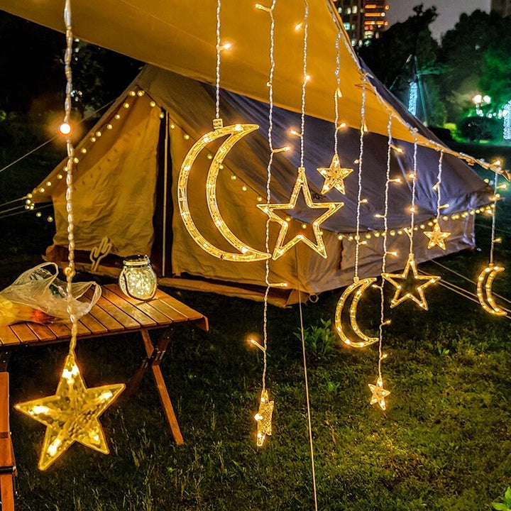 Skanto | LED Solenergi Stjerne Måne Gardin Lys Jul Utendørs Patio Dekorativ Camping Lysende Lyskastere