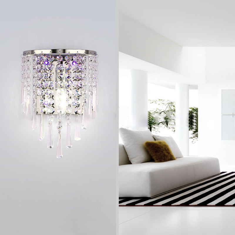 Skanto | Moderne Luksus Semi-Rund Octagonal Perle Rustfritt Stål Krystall 1-lys Vegglampe for Stue