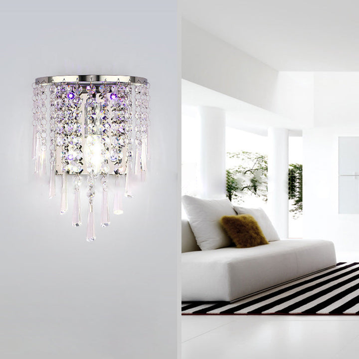 Skanto | Moderne Luksus Semi-Rund Octagonal Perle Rustfritt Stål Krystall 1-lys Vegglampe for Stue
