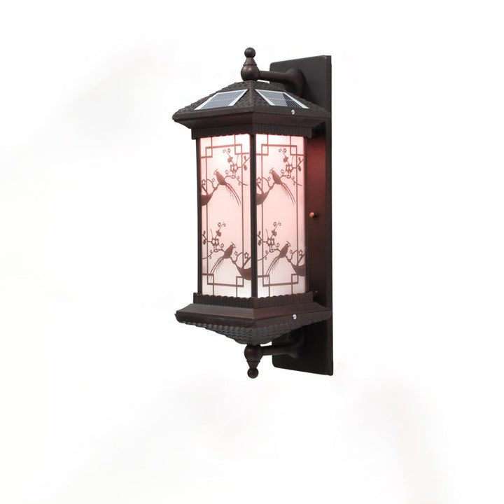 Tradisjonell kinesisk rektangulær aluminiums glass solcelle LED vegglampe for hage | Skanto