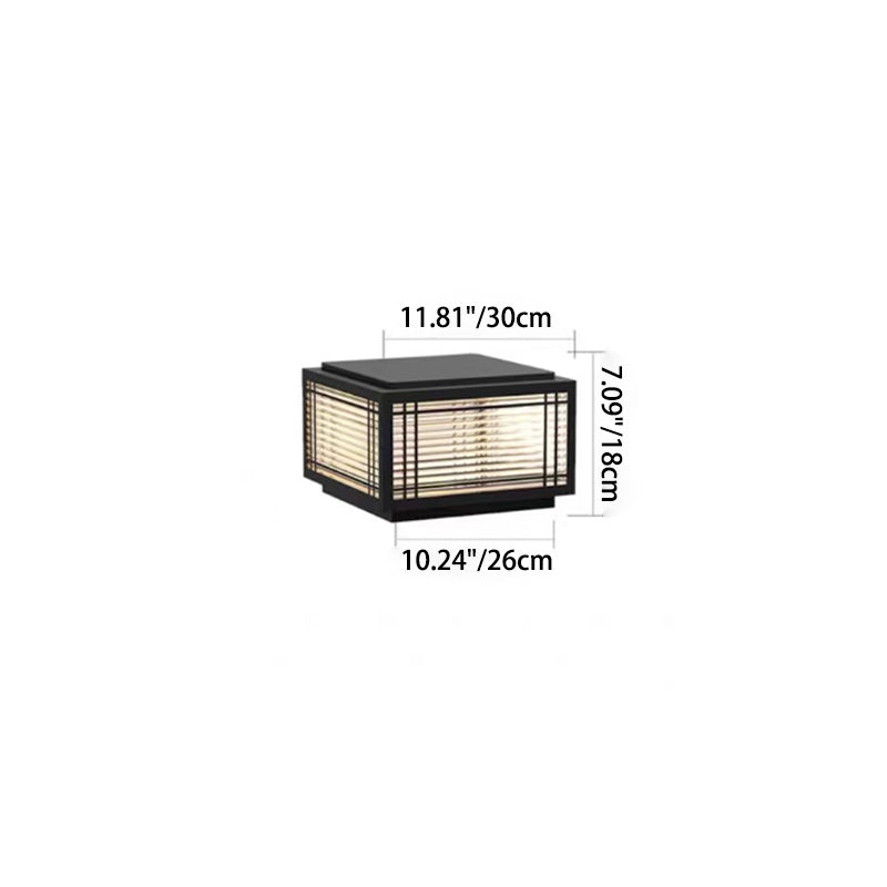 Tradisjonelt kinesisk kvadrat aluminium glass 1-lampe post hode lys for hage | Skanto