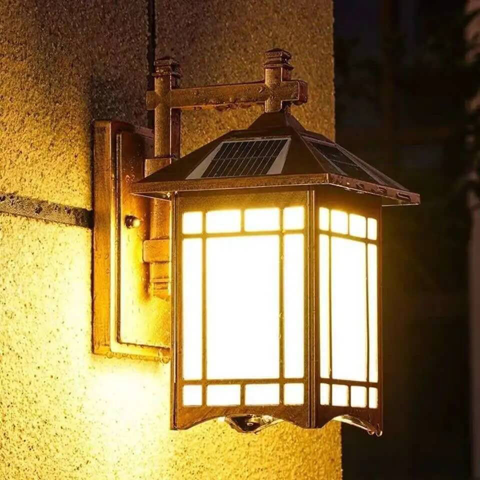 Moderne vanntette solcelle aluminiums kinesisk paviljong form 1-ledd vegglampe | Skanto