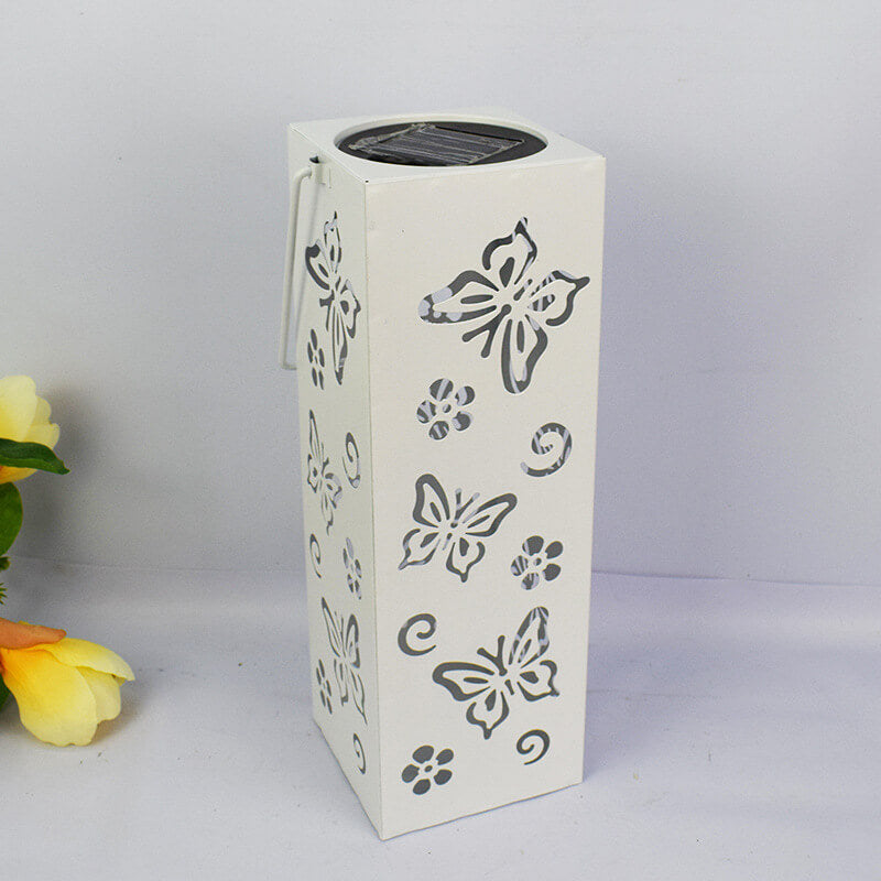 Skanto | Solar Butterfly Rose Pattern Hollow Column LED Utendørs Vanntett Dekorativ Lampe