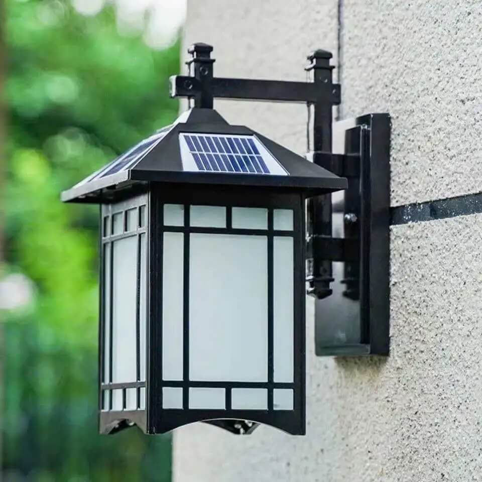 Moderne vanntette solcelle aluminiums kinesisk paviljong form 1-ledd vegglampe | Skanto