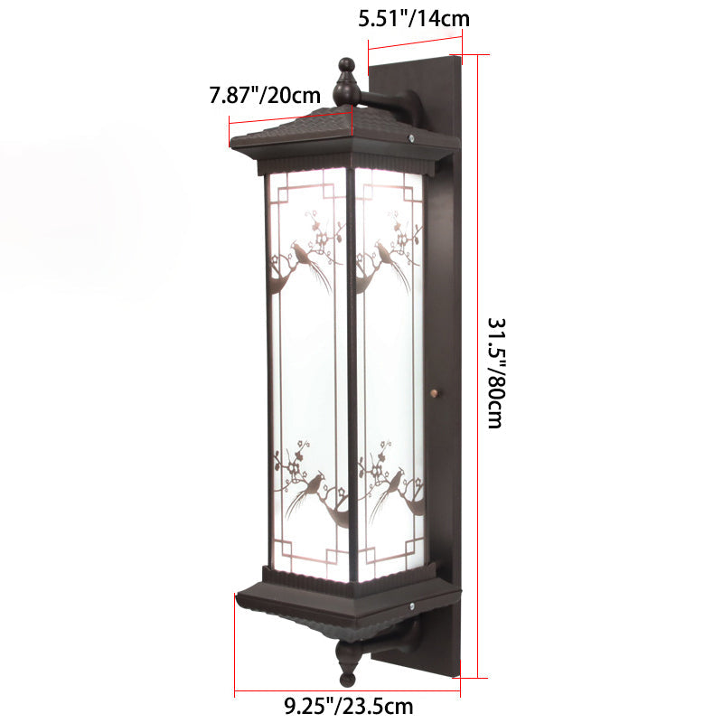 Tradisjonell kinesisk rektangulær aluminiums glass solcelle LED vegglampe for hage | Skanto