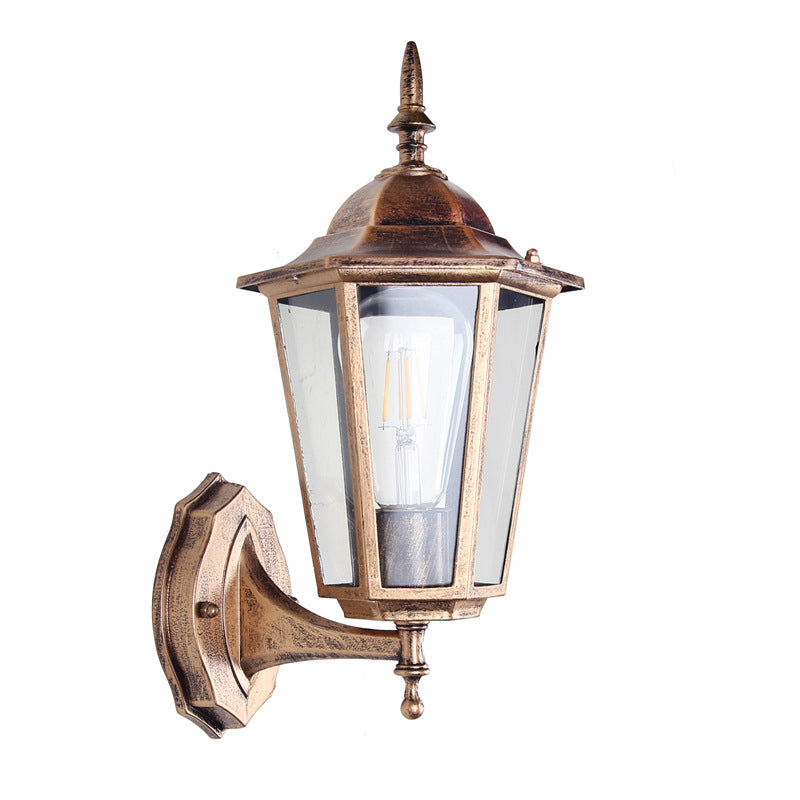 Moderne industriell hexagonal aluminiumsramme frostet glass 1-lykt utendørs vegglampe for hage | Skanto