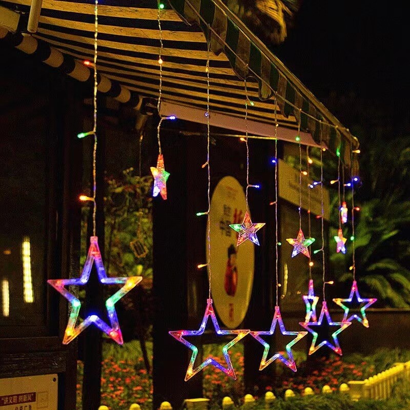 Norvo | LED Solenergi Stjerne Måne Gardin Lys Jul Utendørs Patio Dekorativ Camping Lysende Lyskastere