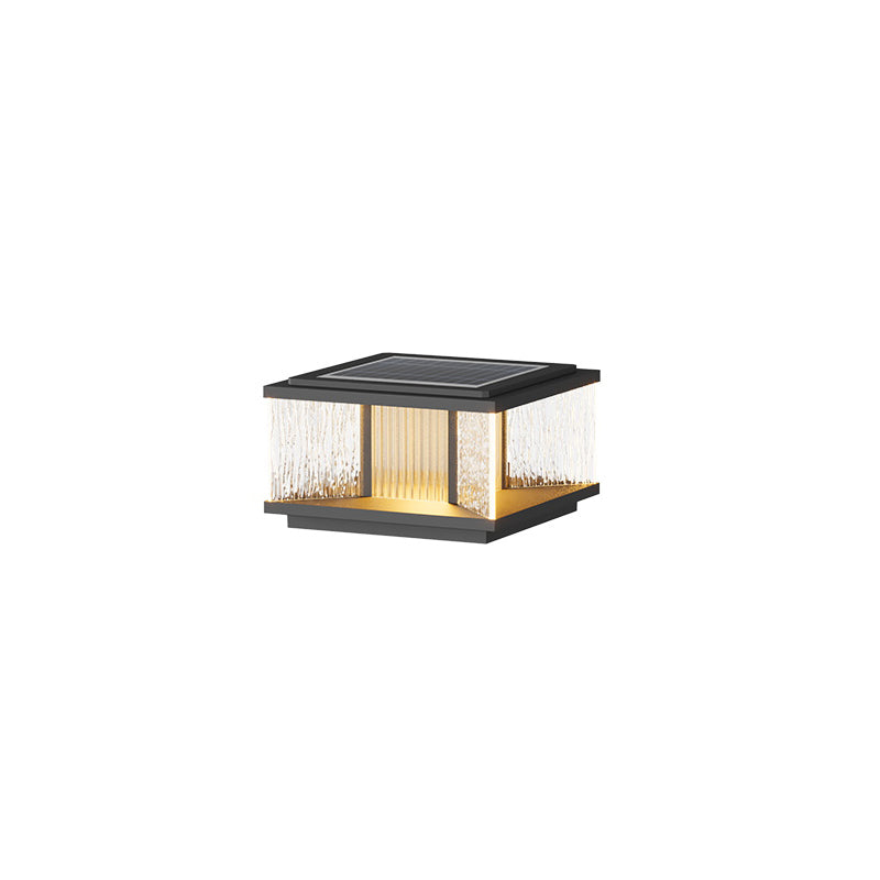 Moderne Enkelhet Aluminium Firkantet Vannbølget Glass LED Vanntett Sol Post Lampe Plen Lys For Hage | Skanto