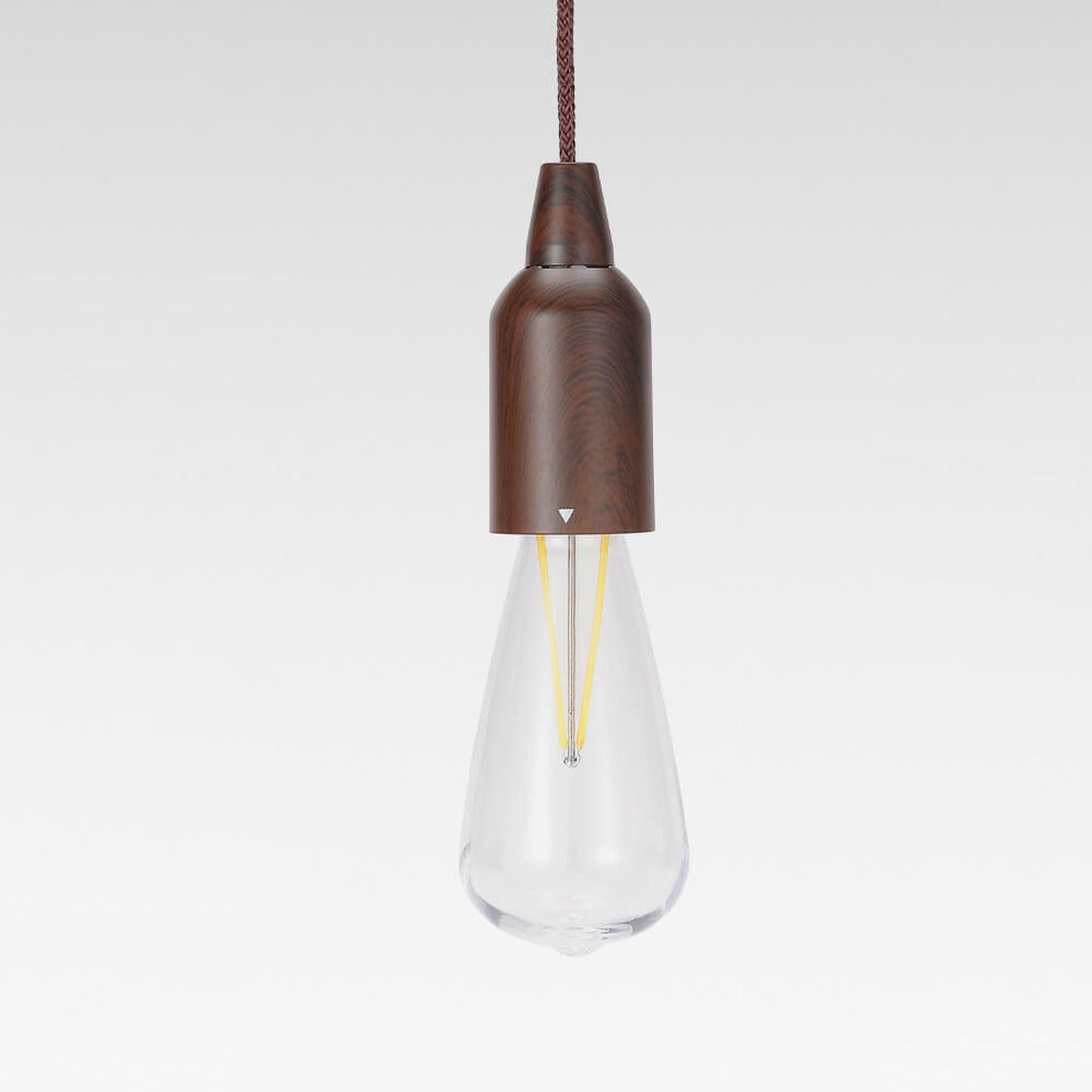 Retro bærbar, vanntett, rund trekjeglelampe med batteri og USB-tilkobling, 1 lyspære, ideell for camping og utendørsaktiviteter
