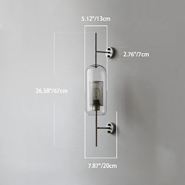 Norvo Industriell Vegglampe | Sylinderformet Glasskjerm | Jernramme | Dekor for Soverom og Stuer