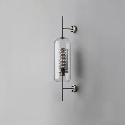 Norvo Industriell Vegglampe | Sylinderformet Glasskjerm | Jernramme | Dekor for Soverom og Stuer