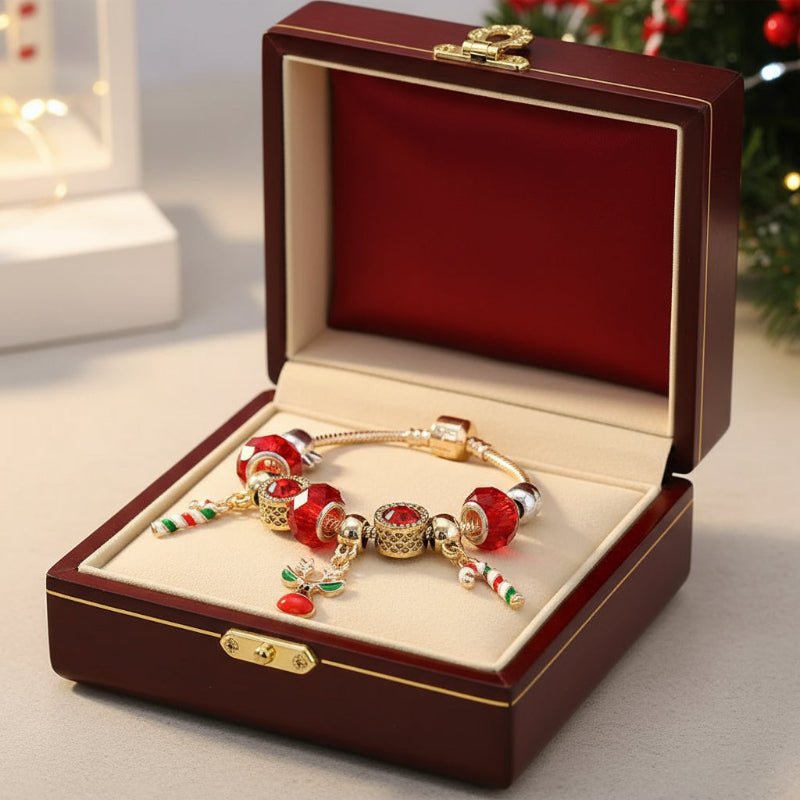 Skanto | Festlig candy cane charm armbånd med justerbar sølvkjede