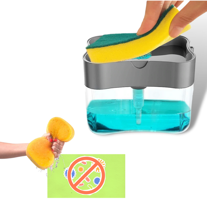 Oppvaskmiddeldispenser med svampholder