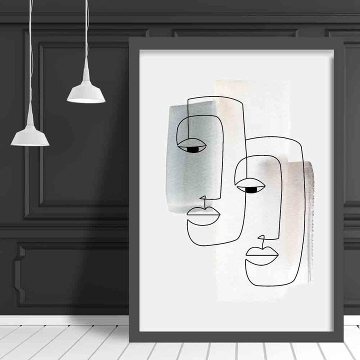 Abstrakt akvarell linjekunst ansikter veggkunsttrykk 01