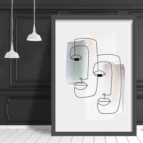 Abstrakt akvarell linjekunst ansikter veggkunsttrykk 01