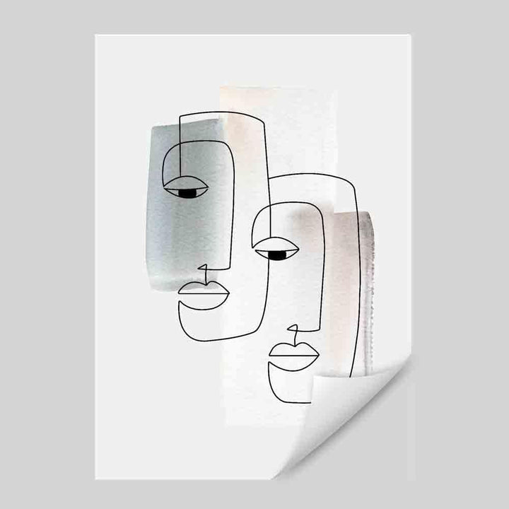 Abstrakt akvarell linjekunst ansikter veggkunsttrykk 01