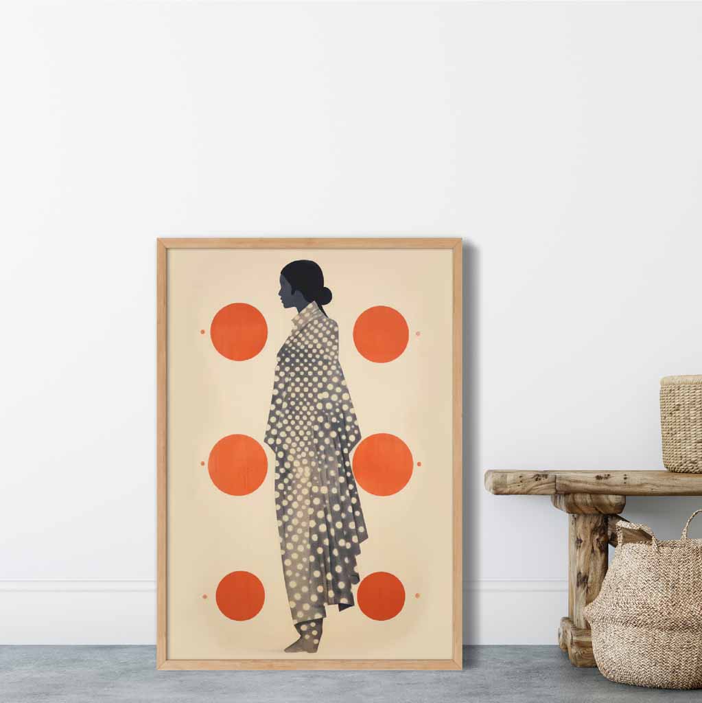 Beige, svart og oransje moteillustrasjonstrykk