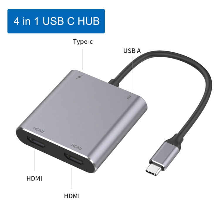 Skanto | 4 i 1 Type-C til Dual HDMI + USB + Type-C HUB Adapter
