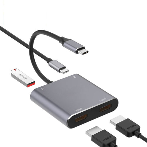 Skanto | 4 i 1 Type-C til Dual HDMI + USB + Type-C HUB Adapter