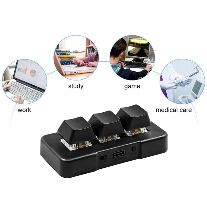 Skanto | MK321BT Bluetooth 5.1 3 Taster Tilpassbare Taster Gaming Kontor PS Clip Makro Programmering Tastatur (Svart)