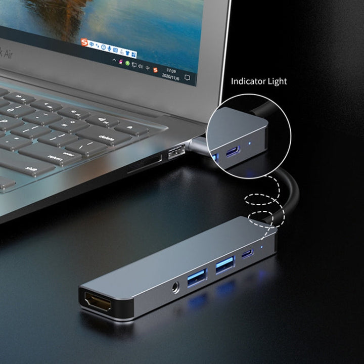 Skanto | ENKAY Hatt-Prince 5 i 1 Type-C Hub 4K HDMI Konverter Dockingstasjon 3.5mm Lydjack Adapter