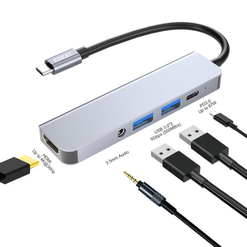 Skanto | ENKAY Hatt-Prince 5 i 1 Type-C Hub 4K HDMI Konverter Dockingstasjon 3.5mm Lydjack Adapter