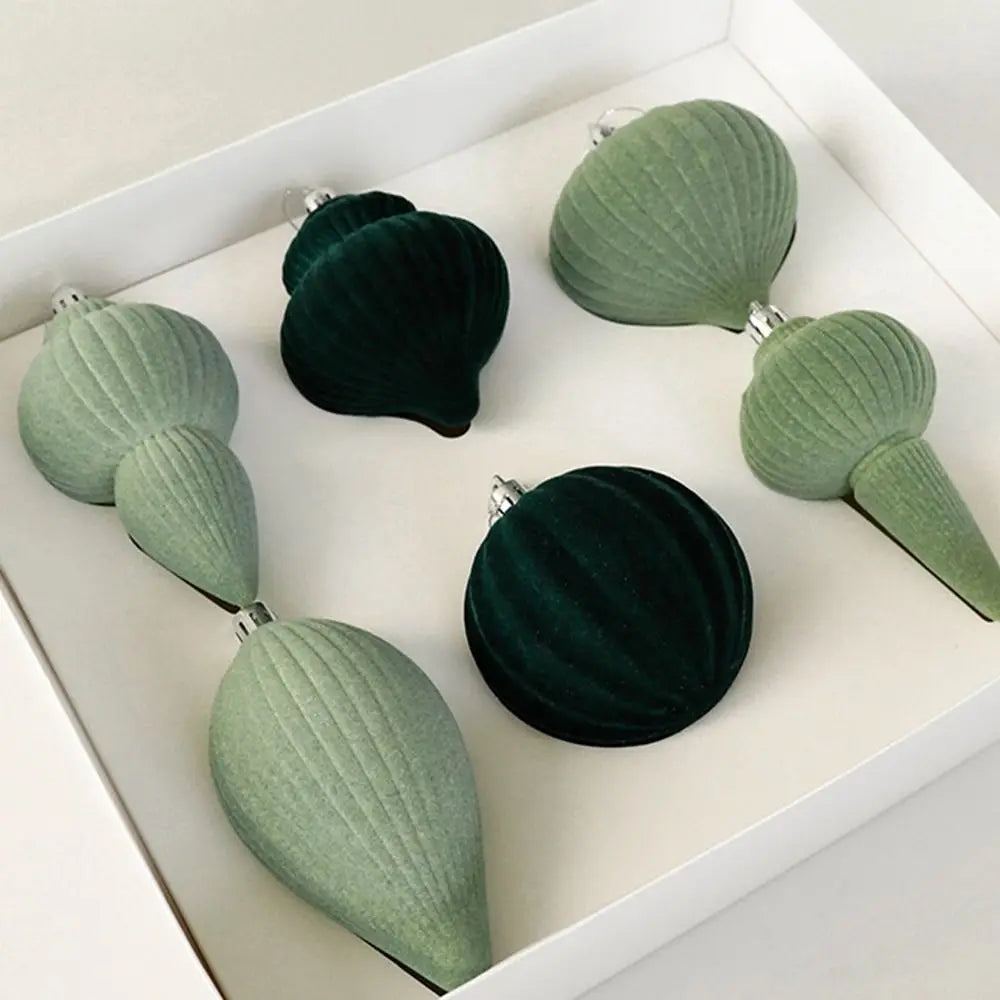 Elegant Slitesterk Fløyelsjulekulor - Grønn Høytid Tre Dekor, Gjenbrukbar & Myk Berøring 6PCS