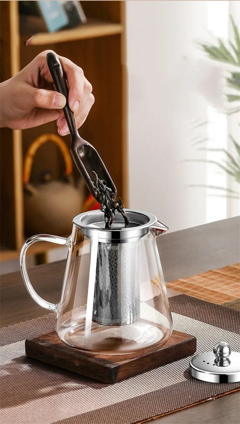Norvo | 450ml-950ml Varmeresistente Glass Tekanne – Rustfritt Stål Te-sil, Blomstekanne for Kung Fu Te-servise, Puer- og Oolong-te