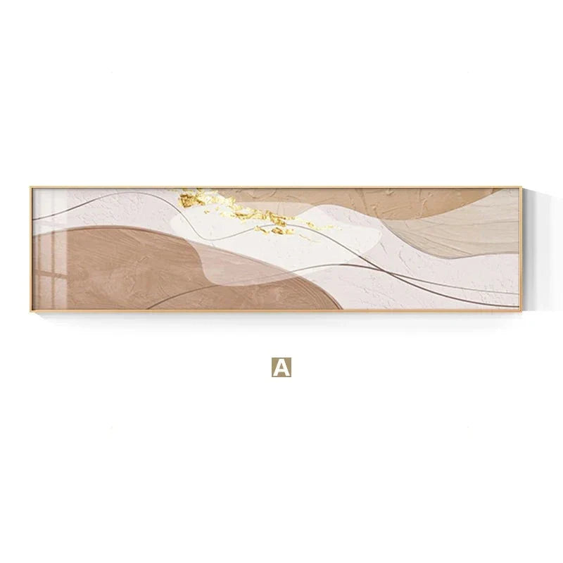 Modern Abstract Wide Format Wall Art Neutral Colors Flowing Lines Fine Art Canvas Prints Pictures for Above Sofa Art for Above Bed | Skanto