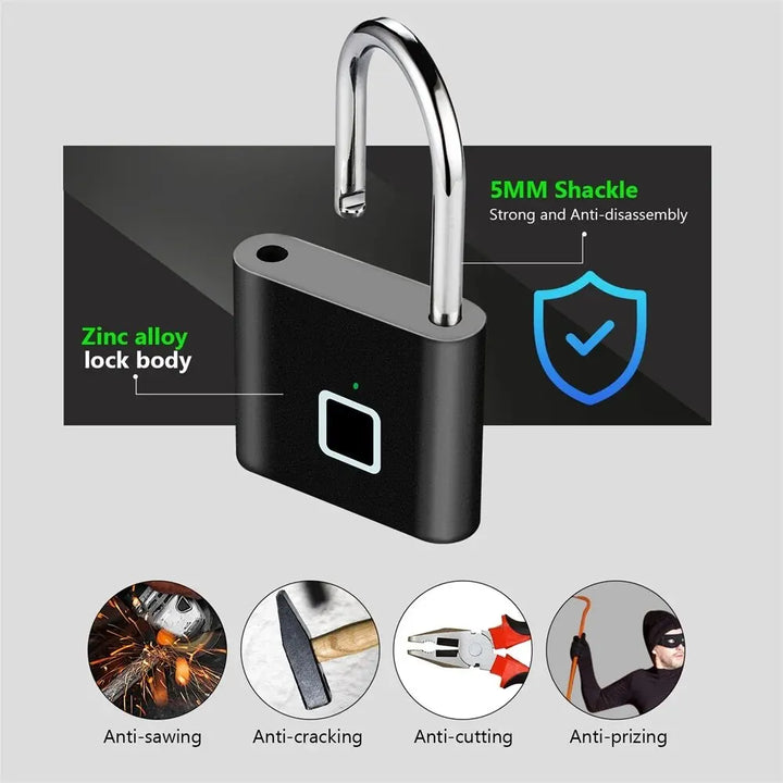 Frendorf | Smart Fingeravtrykk HengeLås med USB-lading og vanntett design – Titan