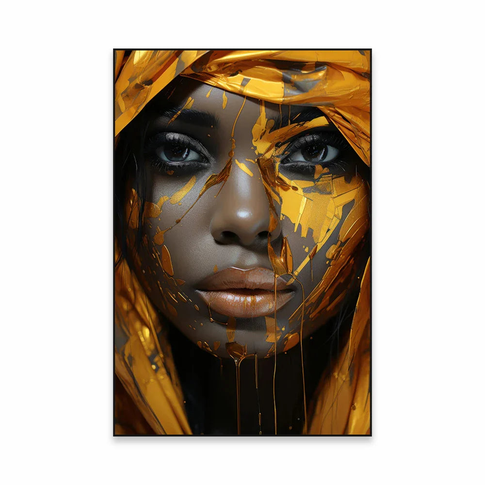 Golden Girl Fashion Wall Art Fine Art Canvas Prints Modern Abstract Portrait Pictures For Living Room Bedroom Boutique Lounge Art Decor | Skanto