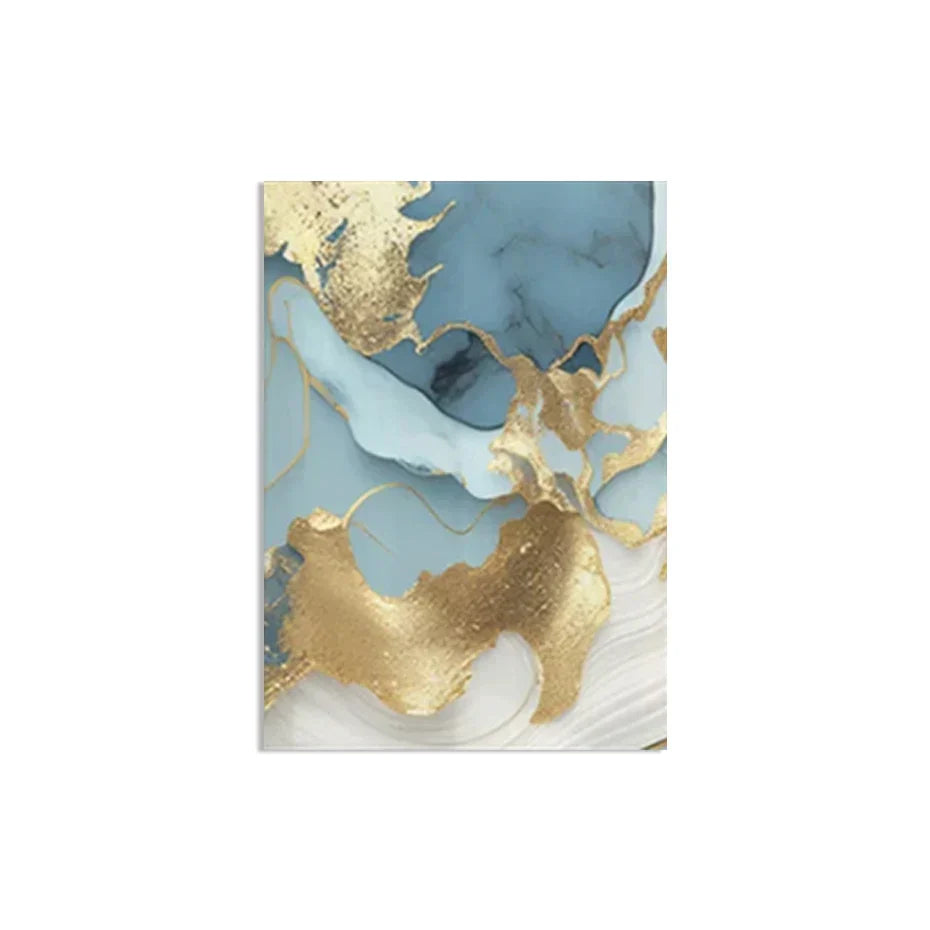 Modern Abstract Gold Blue Fluid Marble Print Wall Art Fine Art Canvas Prints Pictures For Living Room Bedroom Nordic Home Decor | Skanto