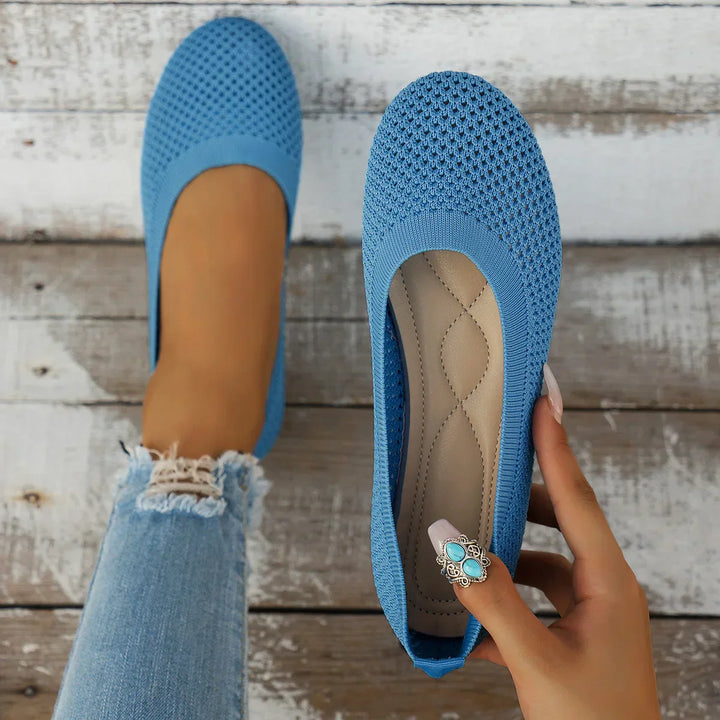 Skanto | Kvinner Rundtå Flat Sko Solid Farge Strikket Tøfler Casual Pustende Ballett Flats Kvinner Flat Sko Loafers Kvinner