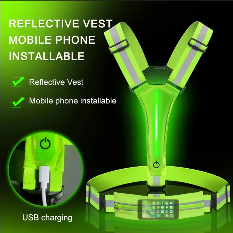 Reflekterende LED-Sicherheitsweste med verstellbaren Gurten og USB-aufladbaren Leuchten