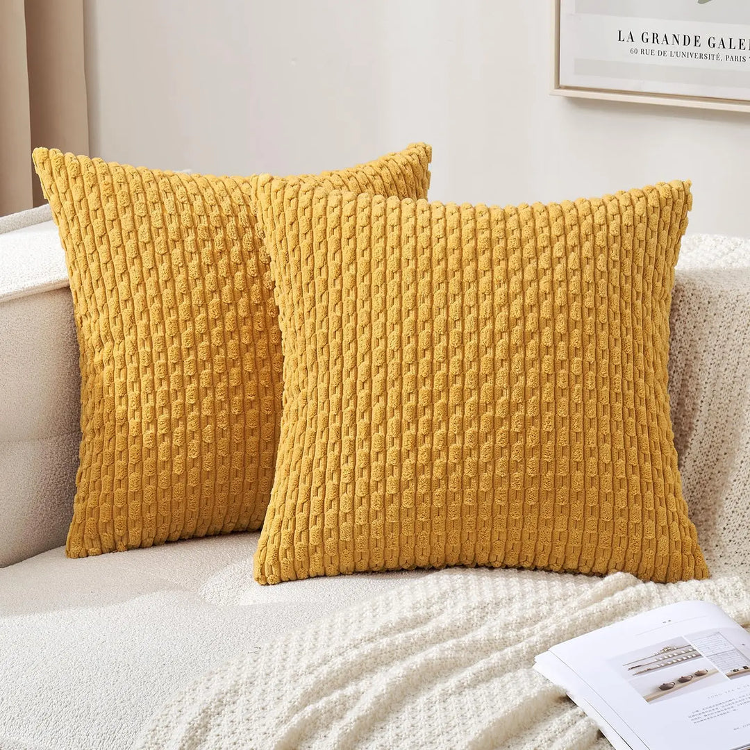 Skanto | Boho Ribbet Fløyelsputeomslag – Stilige Stripete Dekorative Putekasse for Sofa eller Seng