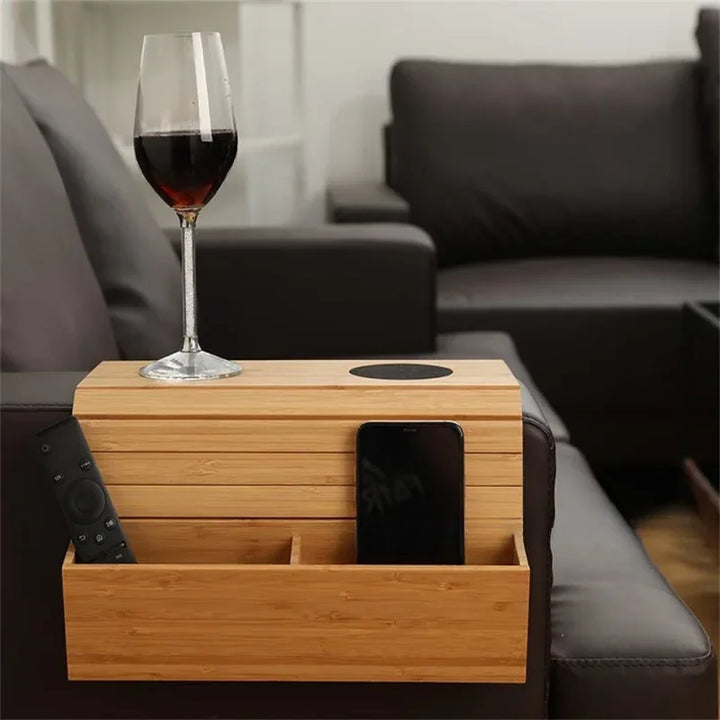 Minimalist Bamboo Sofa Armrest Organizer | Skanto