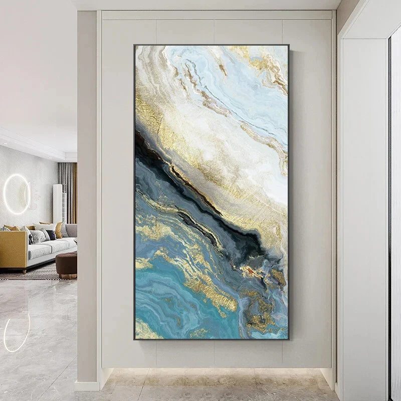 Blue Golden Liquid Marble Essence Wall Art Fine Art Canvas Prints Pictures For Modern Apartment Luxury Living Room Art Decor | Skanto