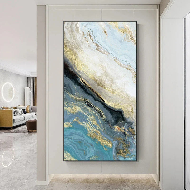 Blue Golden Liquid Marble Essence Wall Art Fine Art Canvas Prints Pictures For Modern Apartment Luxury Living Room Art Decor | Skanto