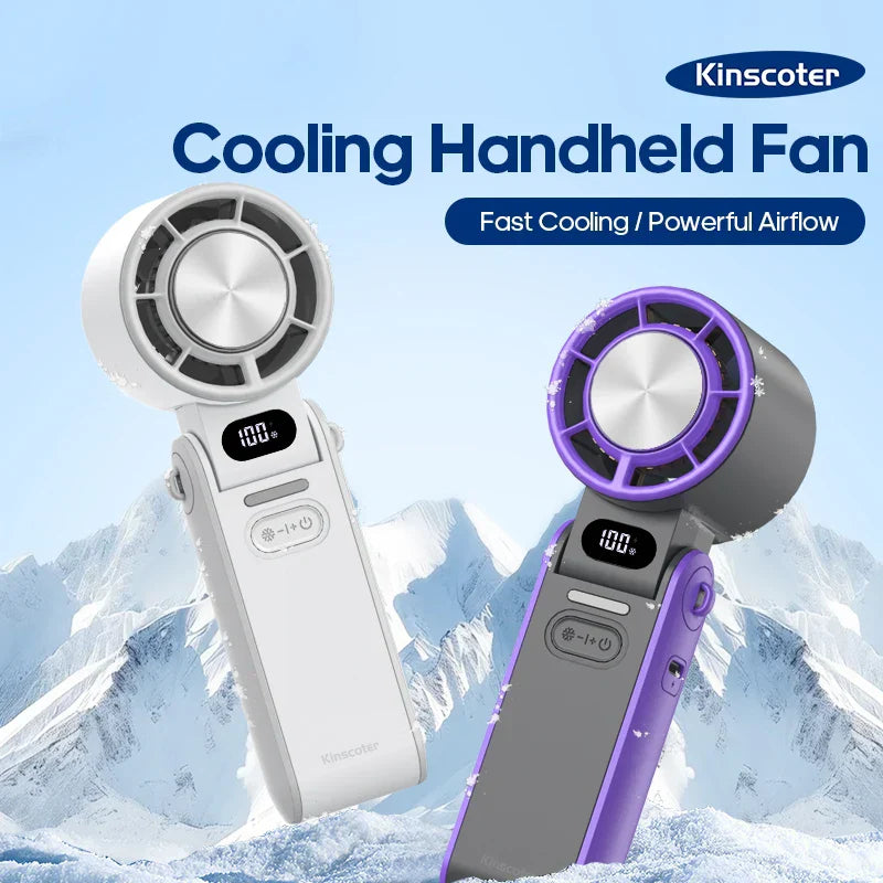 CoolityGo Håndholdt Vifte med Is-Kjøling Teknologi | 100 Fartnivåer | 3600mAh Batteri | Sammenleggbar & Ultralett | Skanto