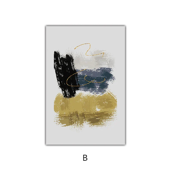 Neutral Color Blue Beige Black Nordic Abstract Wall Art Fine Art Canvas Prints Posters Pictures For Living Room Bedroom Art Decor | Skanto