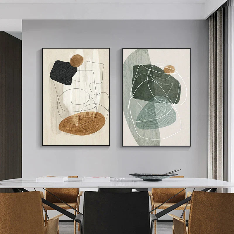 Skandinavisk Abstract Form Line & Shape Wall Art Fine Art Canvas Prints Neutral Color Palette Pictures For Modern Living Room Decor | Skanto