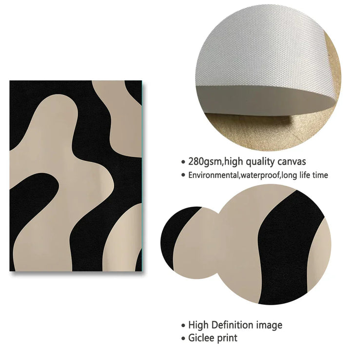 Modern Abstract Shaped Black Minimalist Wall Art Fine Art Canvas Prints Pictures for Modern Apartment Living Room Dining Room Art Decor | Skanto
