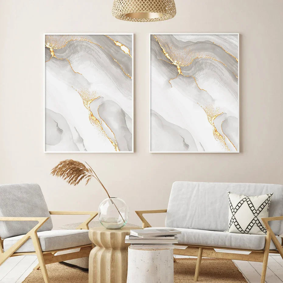 Light Luxury Golden Gray Marble Print Wall Art Quality Canvas Posters Abstract Minimalist Pictures For Modern Living Room Decor | Skanto